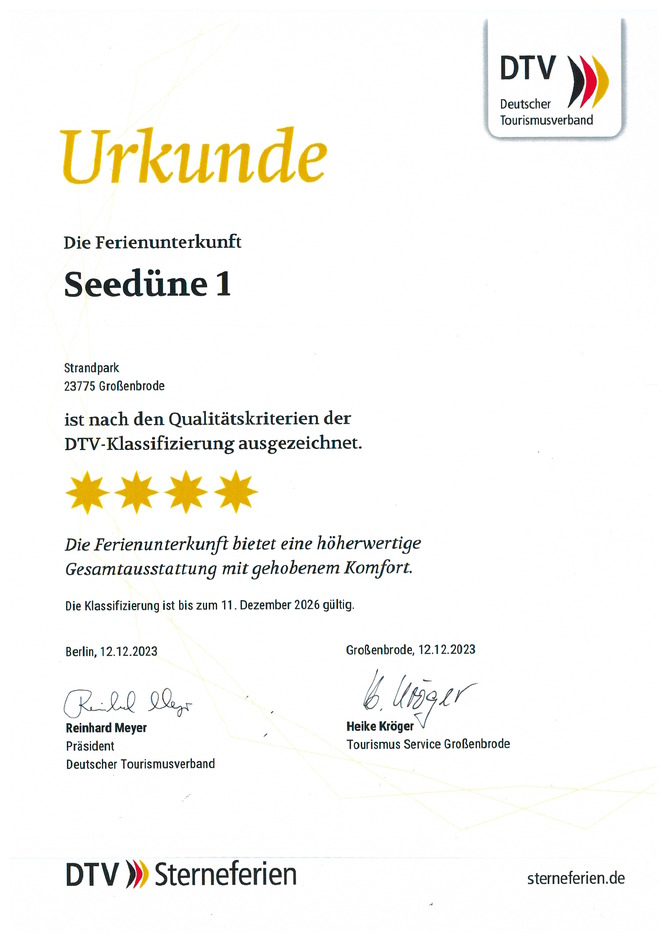 Ferienwohnung in Gro&szlig;enbrode - Seed&uuml;ne 1 - DTV 4 Sterne Klassifizierung